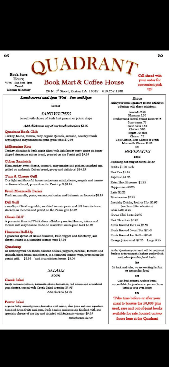 Menu Quadrant Book Mart & Coffee House-9
