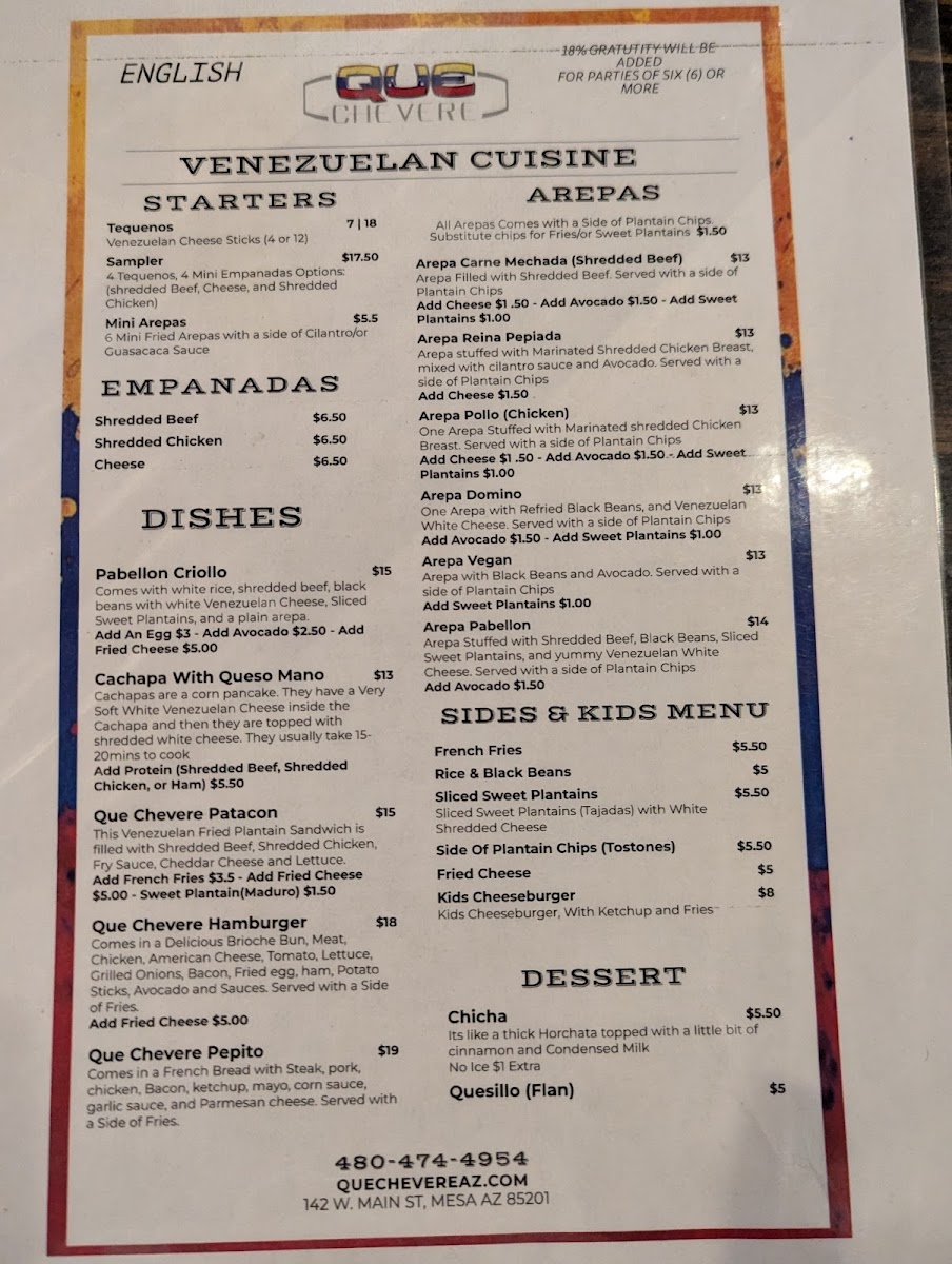 Menu Que Chevere-1