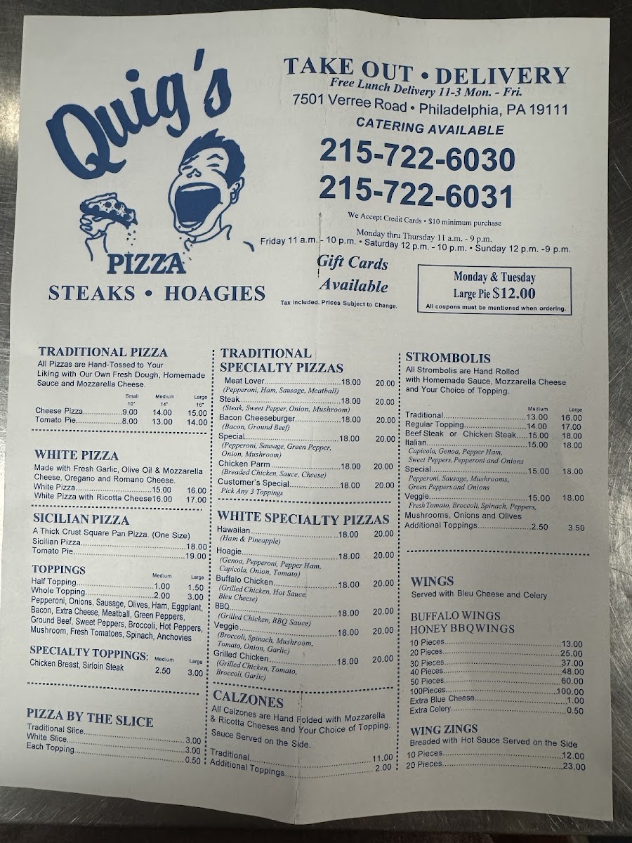 Menu Quig's Pizza Steaks & Hoagie's-2