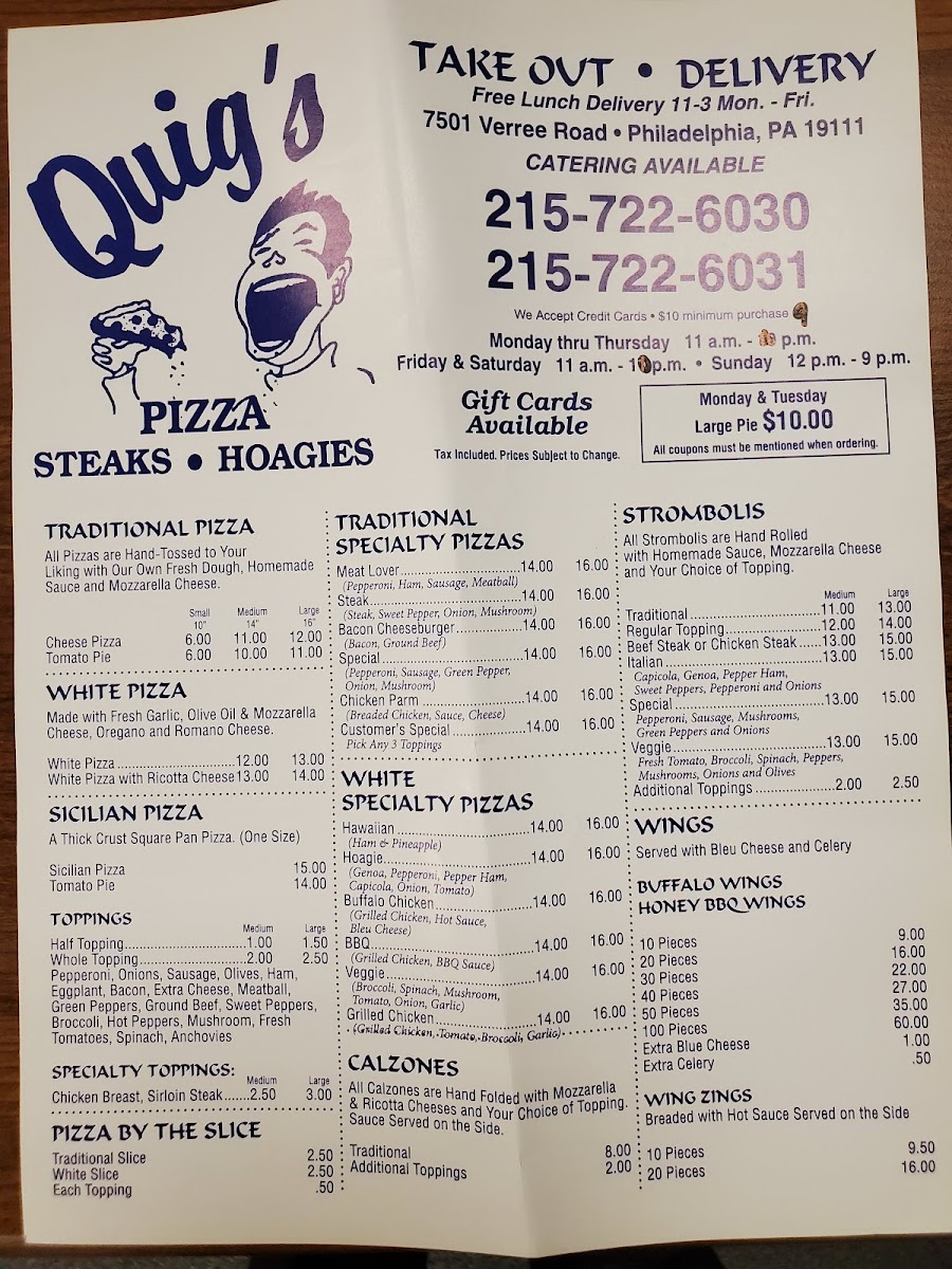 Menu Quig's Pizza Steaks & Hoagie's-3