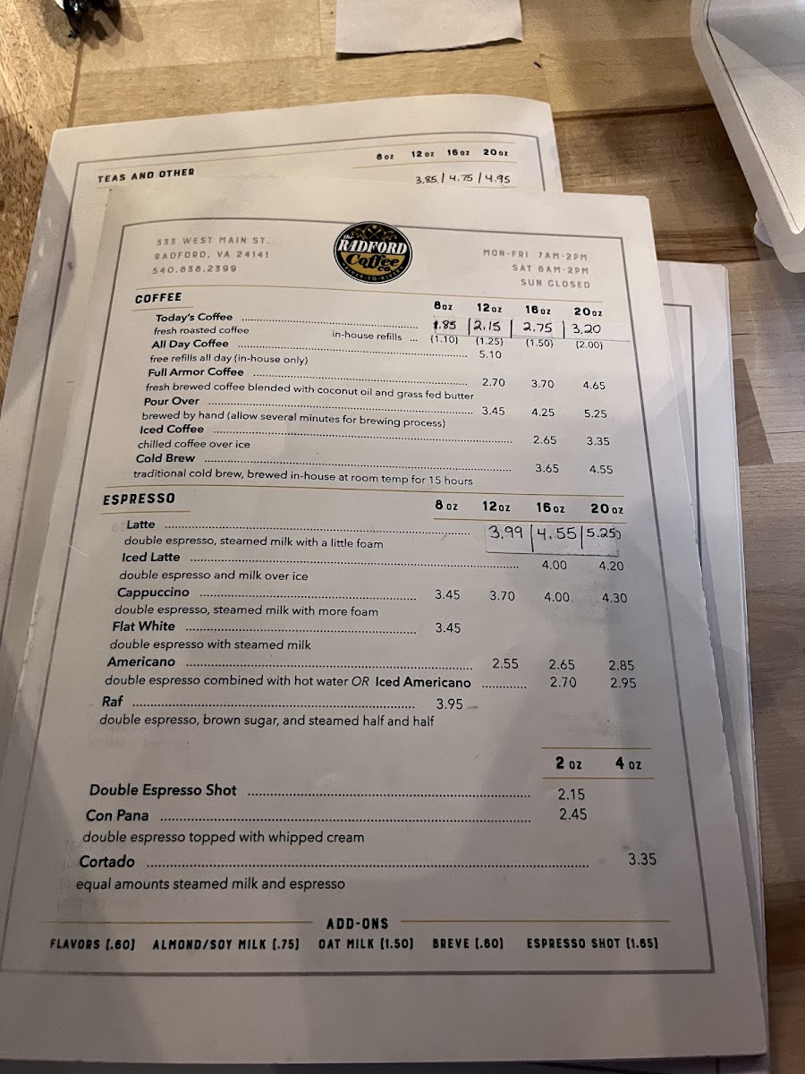 Menu Radford Coffee Company-8