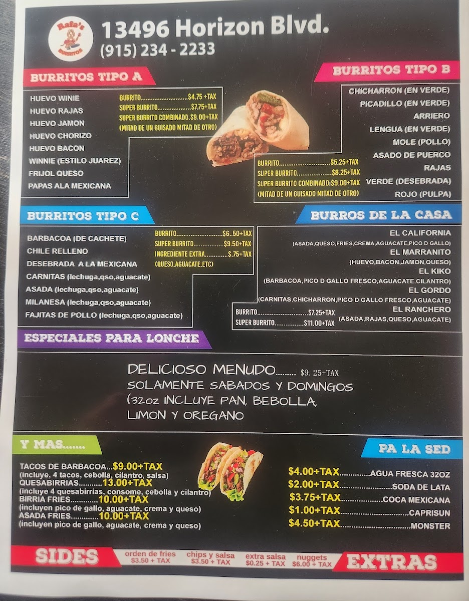 Menu Rafa's Burritos Horizon-1