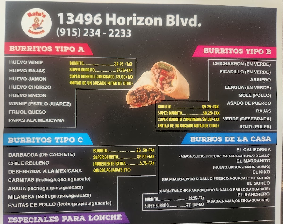 Menu Rafa's Burritos Horizon-2