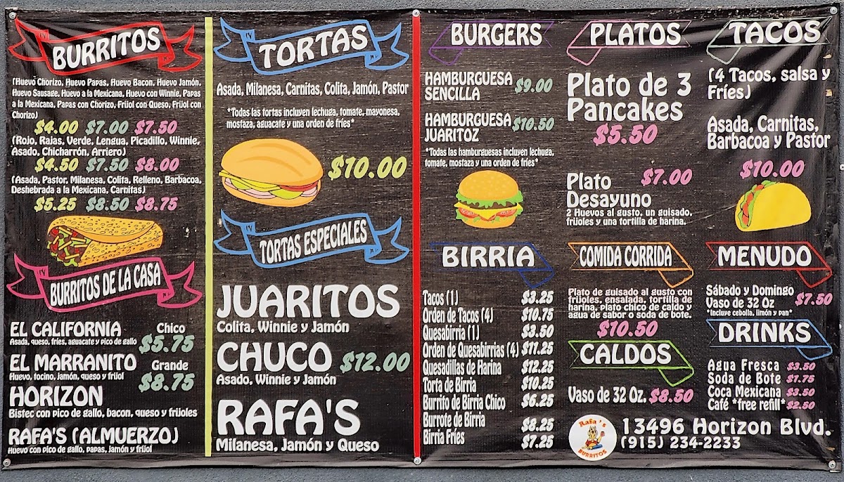 Menu Rafa's Burritos Horizon-6