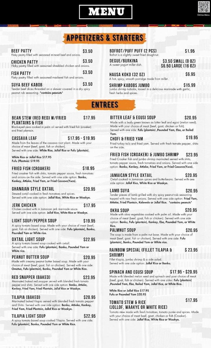 Menu Rainbow African Restaurant -West African Cuisine-1