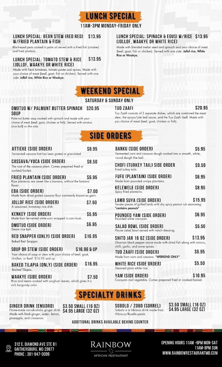 Menu Rainbow African Restaurant -West African Cuisine-2
