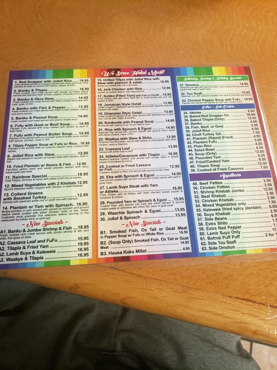 Menu Rainbow African Restaurant -West African Cuisine-4