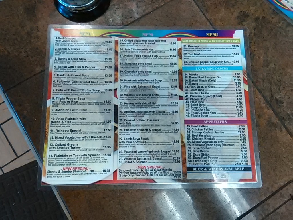 Menu Rainbow African Restaurant -West African Cuisine-5