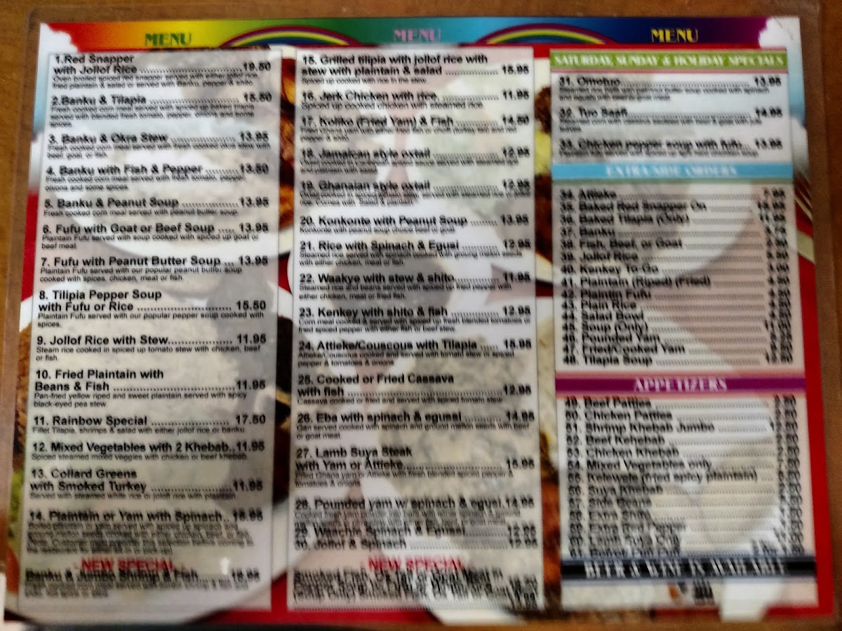 Menu Rainbow African Restaurant -West African Cuisine-6