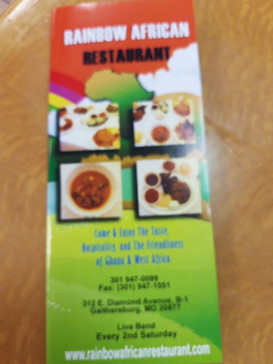 Menu Rainbow African Restaurant -West African Cuisine-8
