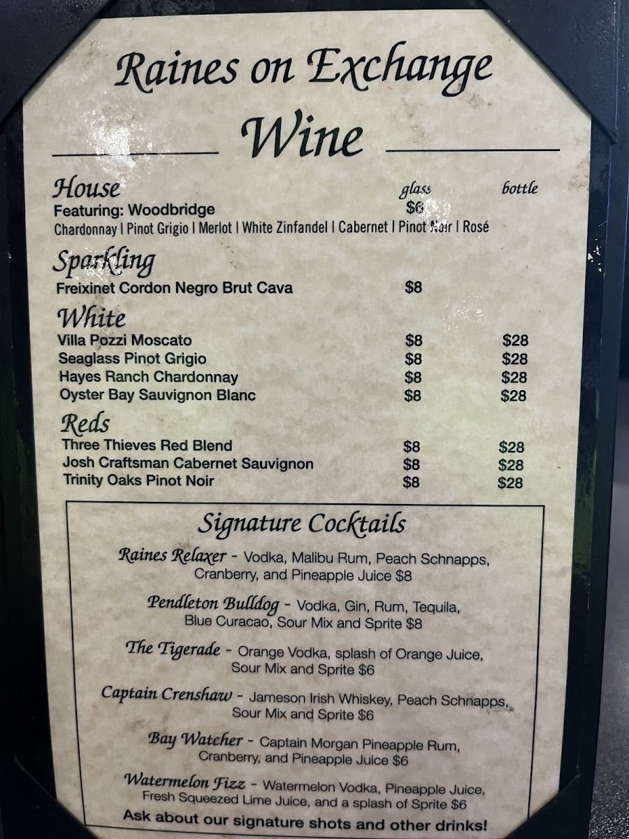 Menu Raines On Exchange Bar And Grill, Llc-3
