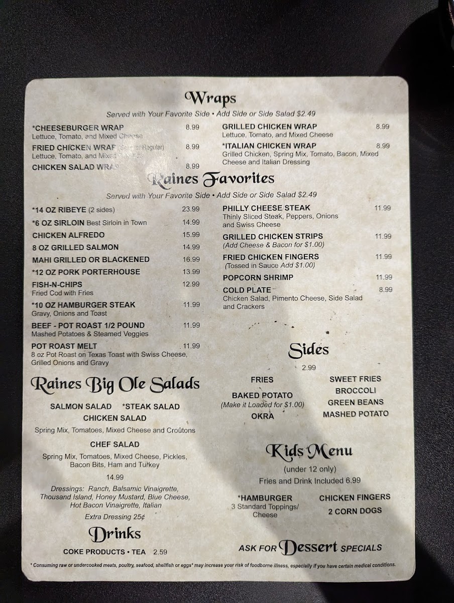 Menu Raines On Exchange Bar And Grill, Llc-8