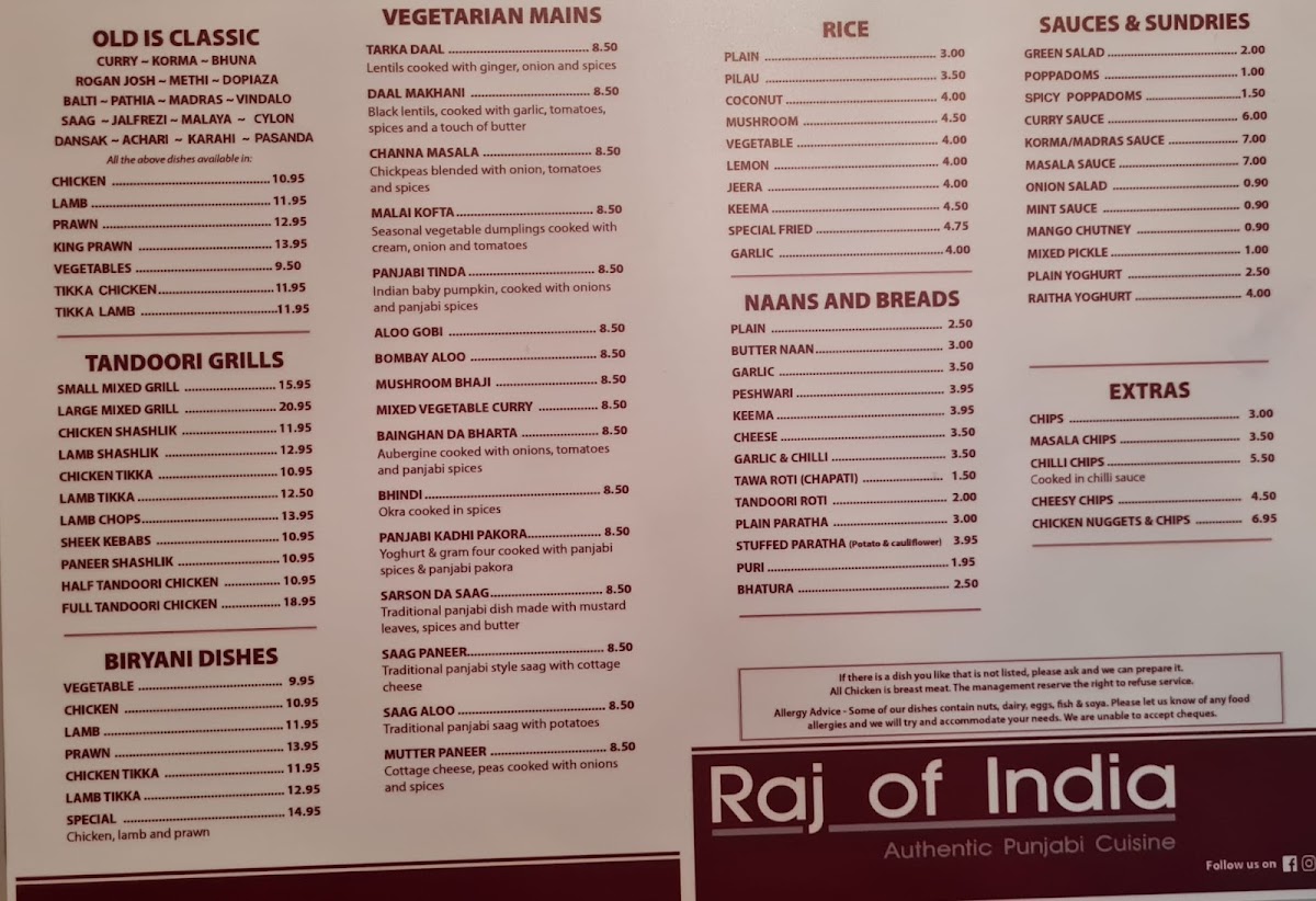 Menu Raj Of India - Rochester-1