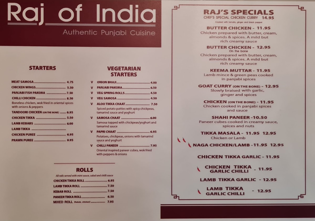 Menu Raj Of India - Rochester-2