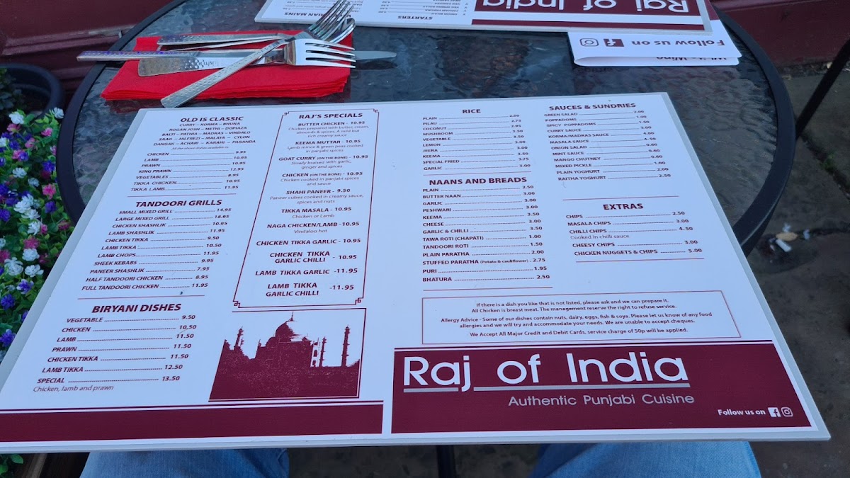 Menu Raj Of India - Rochester-3