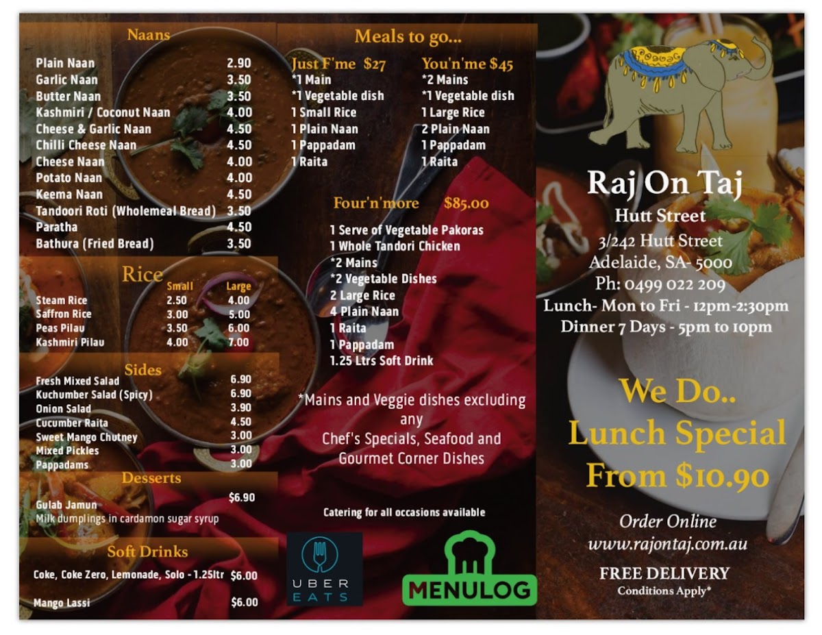 Menu Raj On Taj Port Adelaide Plaza-2