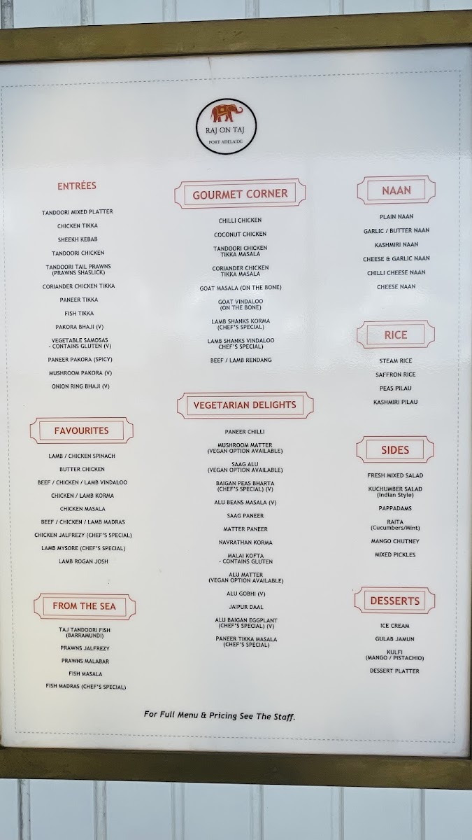 Menu Raj On Taj Port Adelaide Plaza-4