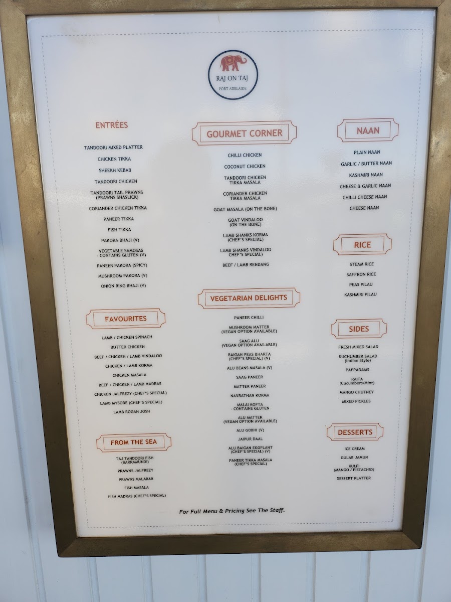 Menu Raj On Taj Port Adelaide Plaza-6