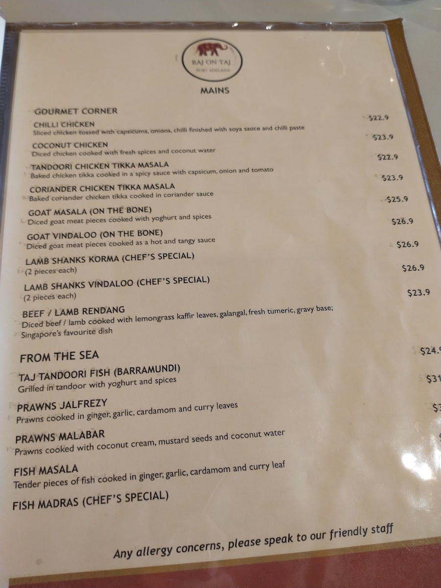 Menu Raj On Taj Port Adelaide Plaza-7
