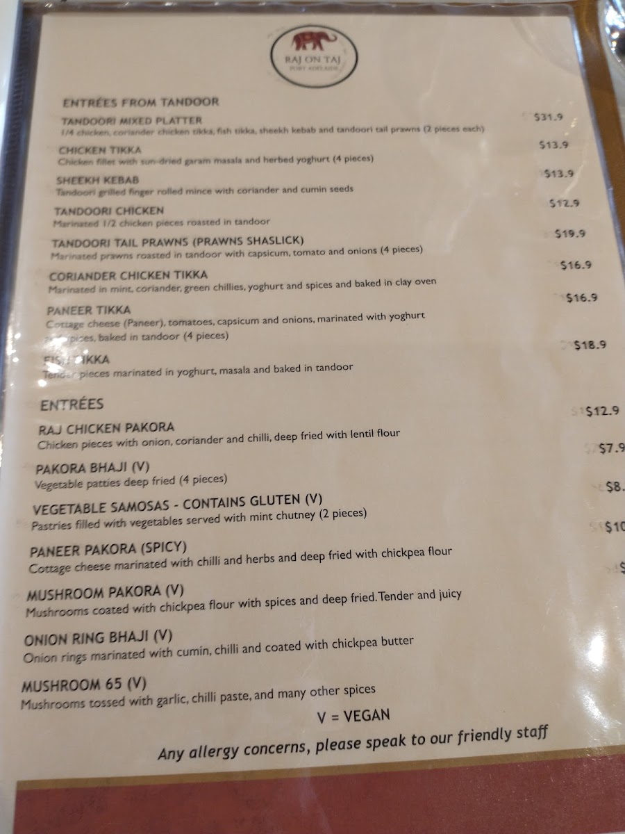 Menu Raj On Taj Port Adelaide Plaza-9