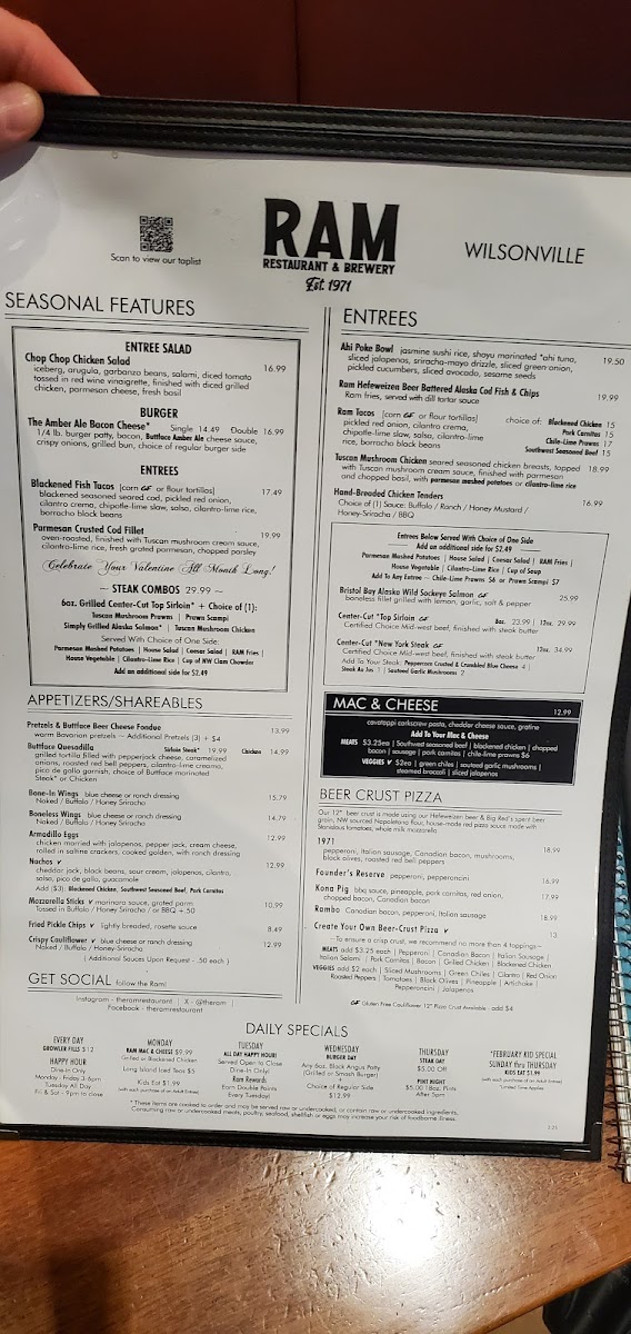 Menu Ram Restaurant & Brewery-1