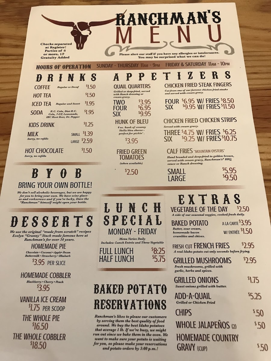 Menu Ranchman's By Marty B-3