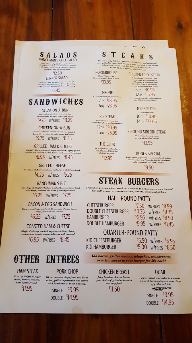 Menu Ranchman's By Marty B-4
