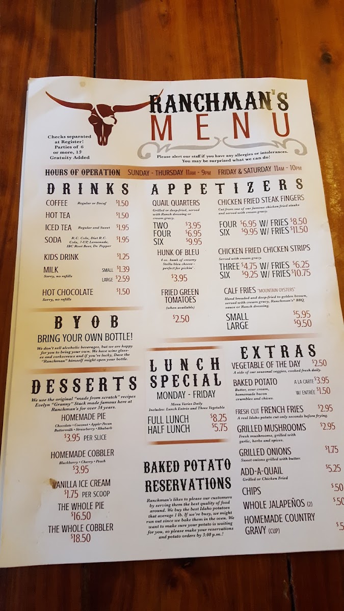 Menu Ranchman's By Marty B-5