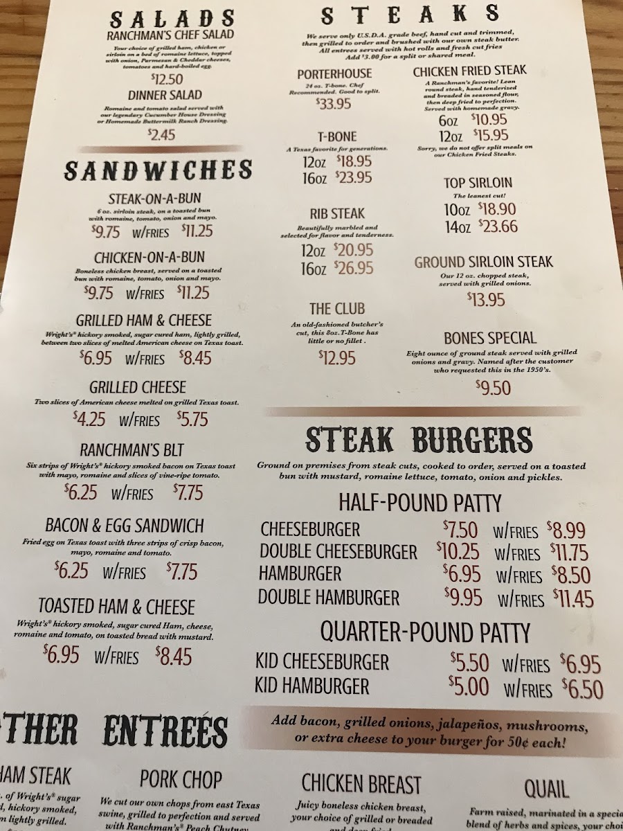 Menu Ranchman's By Marty B-6