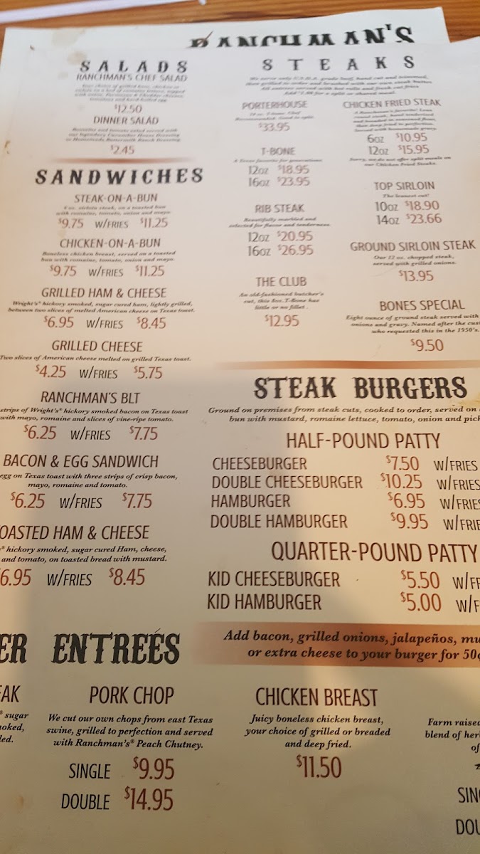 Menu Ranchman's By Marty B-7
