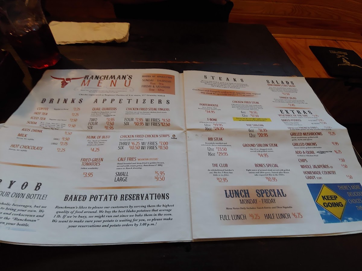 Menu Ranchman's By Marty B-9