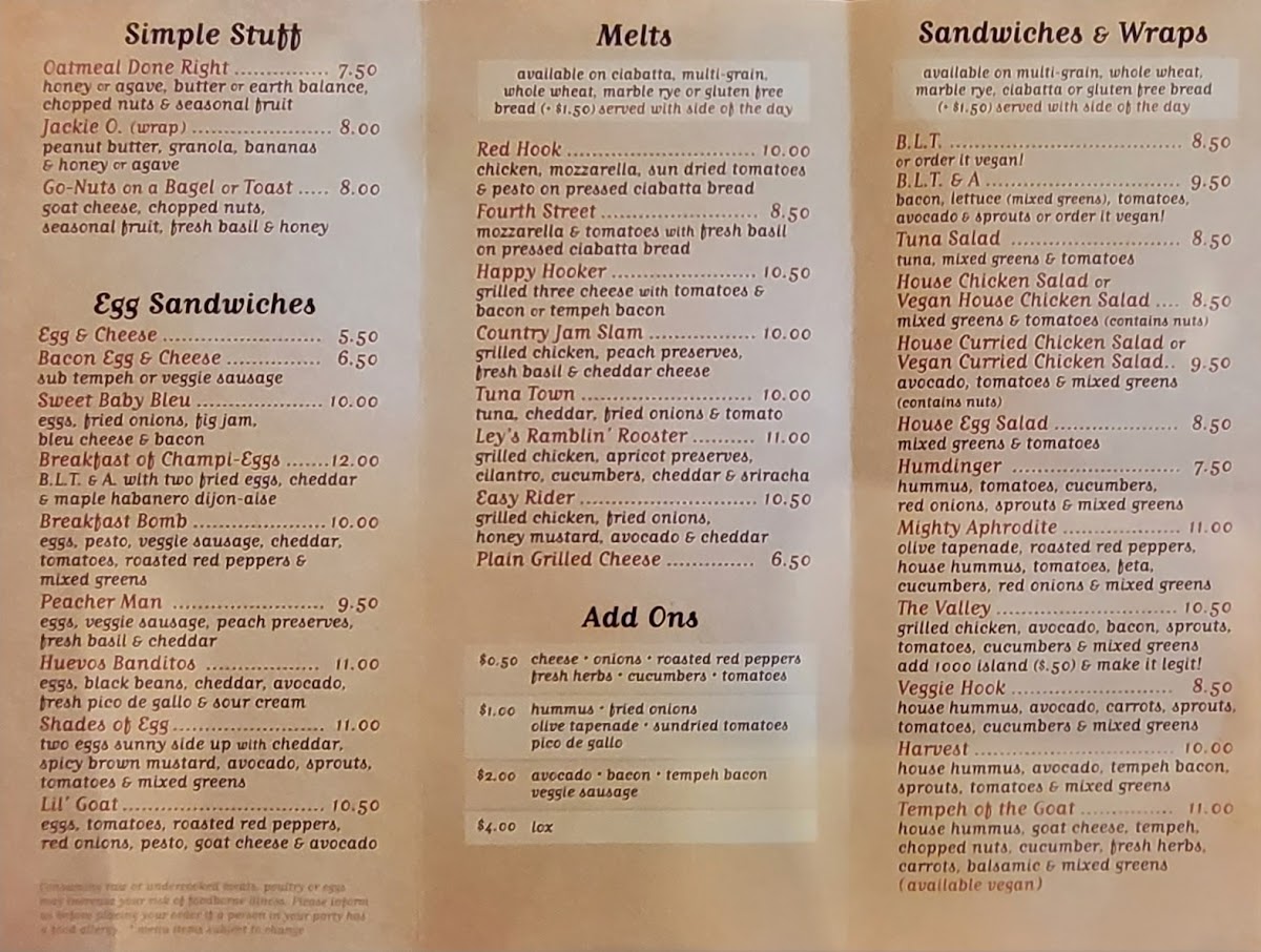 Menu Red Hook Coffee And Tea-1