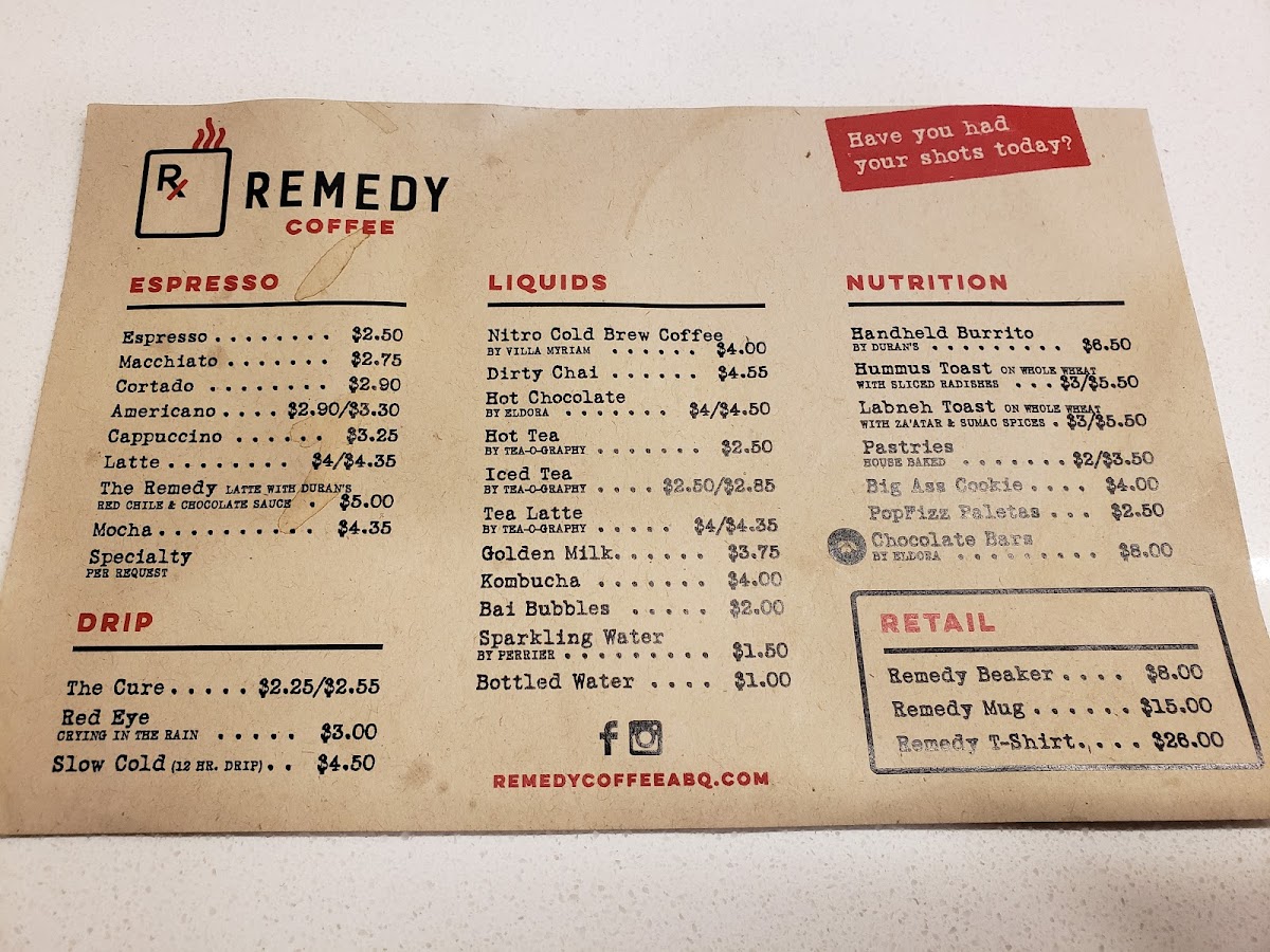 Menu Remedy Coffee Abq-8
