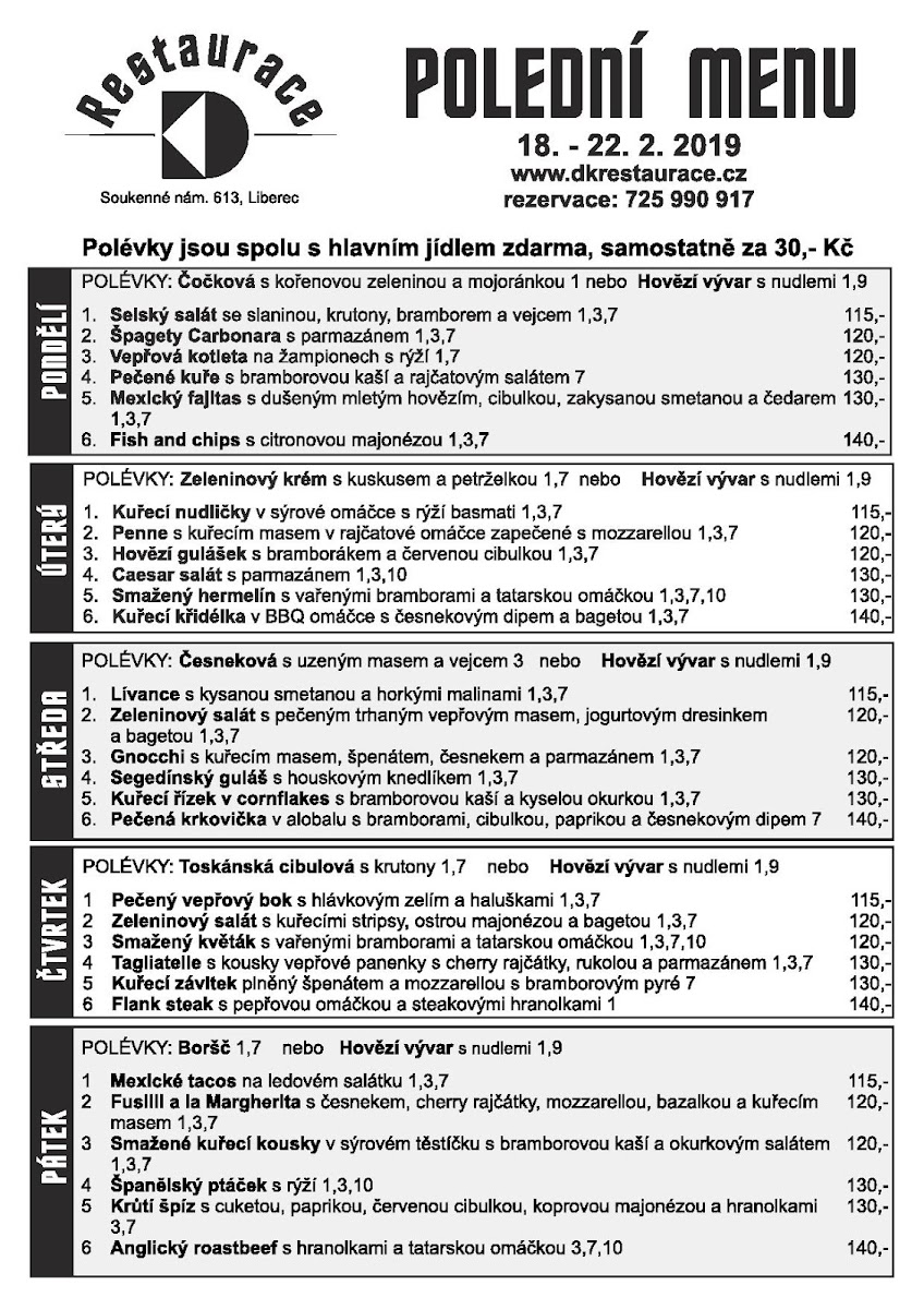 Menu Restaurace D-5