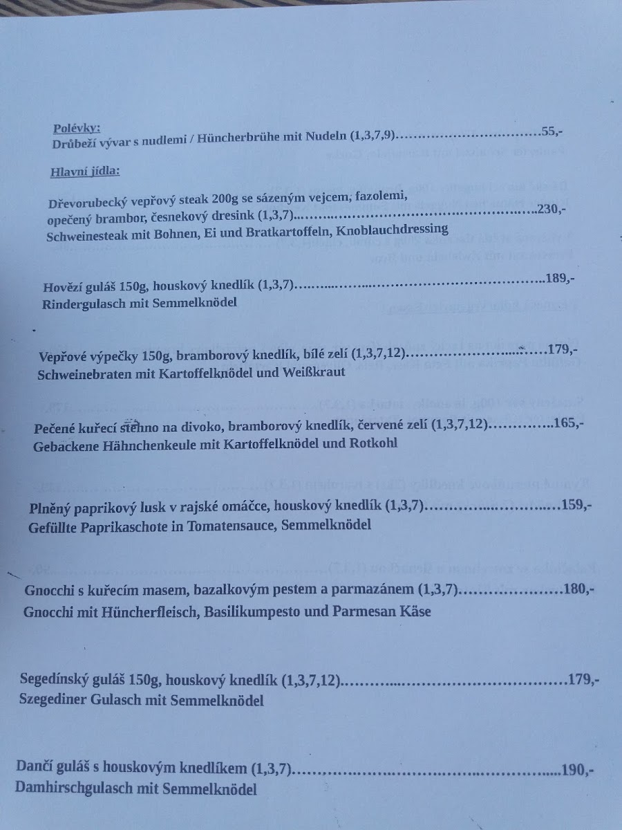 Menu Restaurace Praha-1