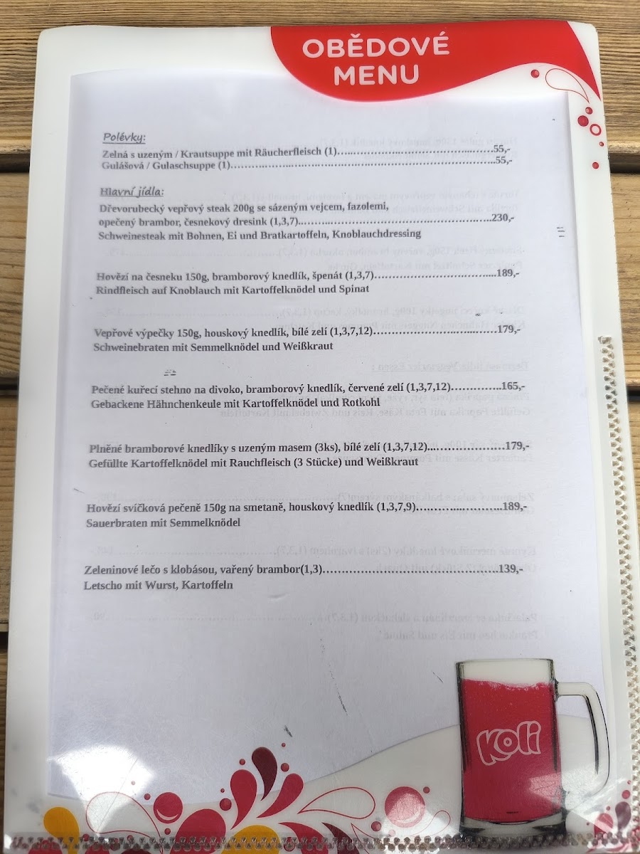 Menu Restaurace Praha-8