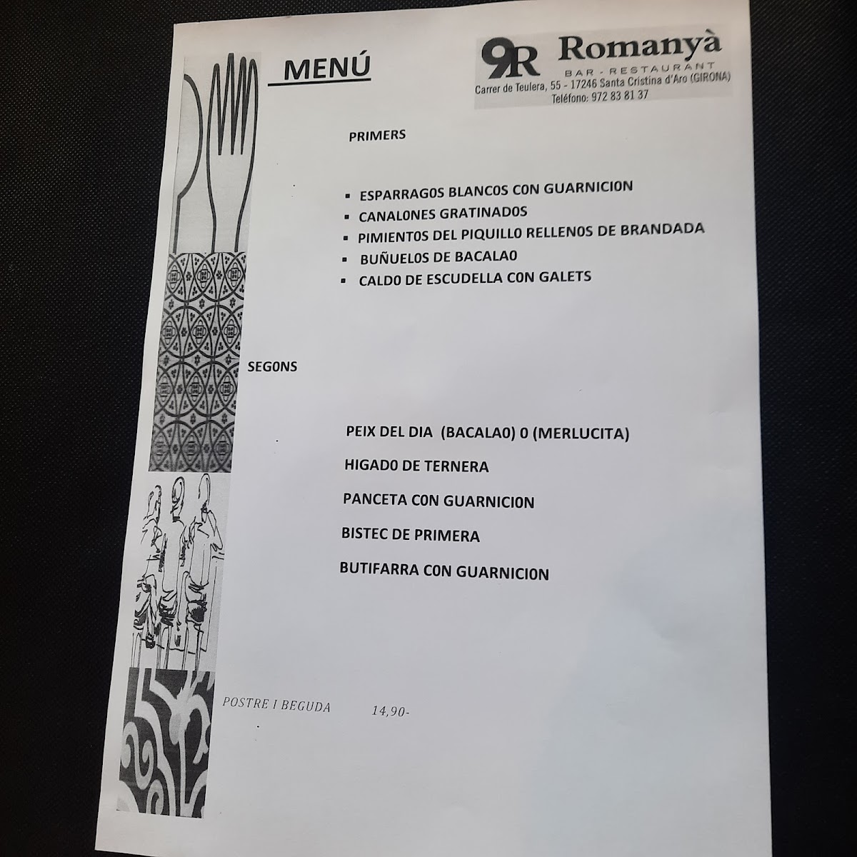 Menu Restaurant 9R Romanyà-1