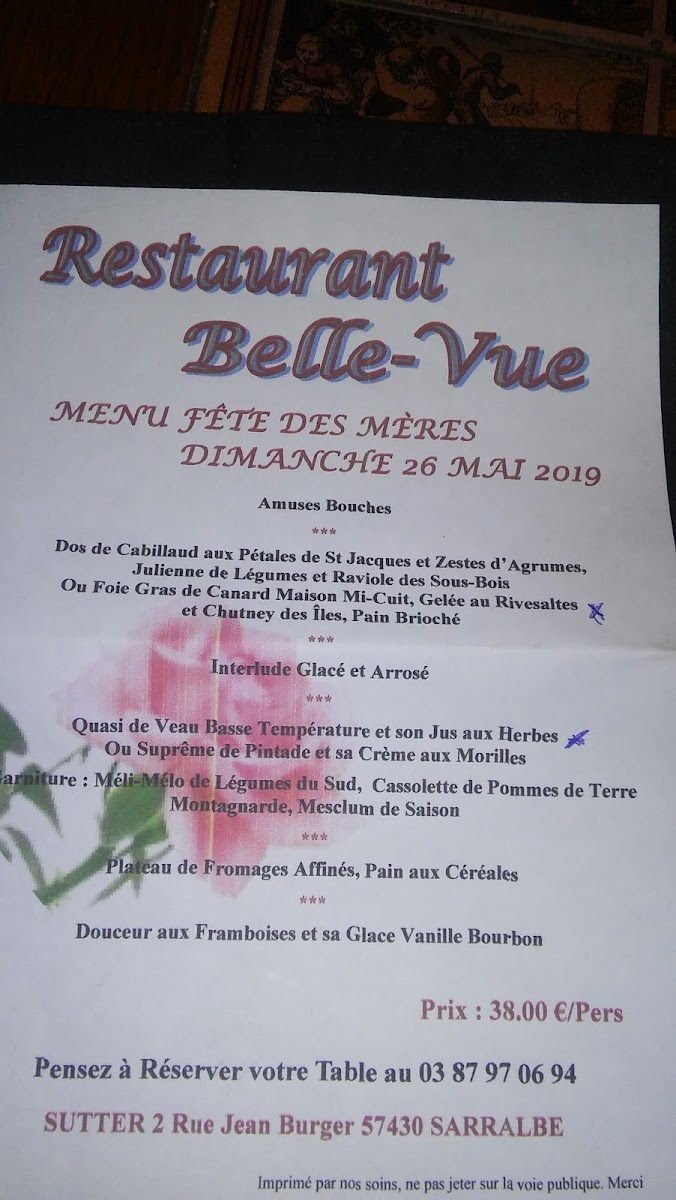 Menu Restaurant Belle -Vue Sarralbe (Sutter)-1