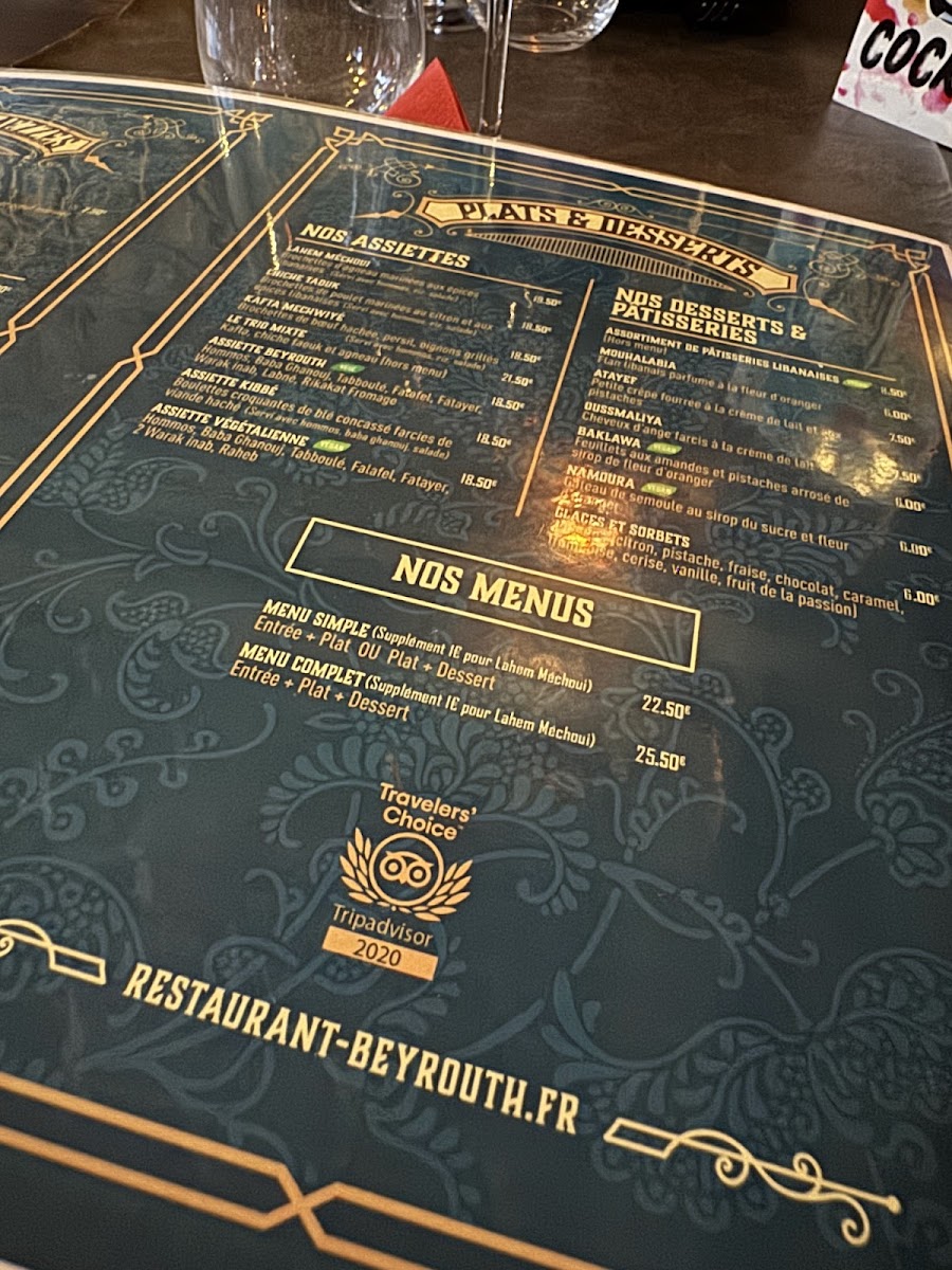 Menu Restaurant Beyrouth-1
