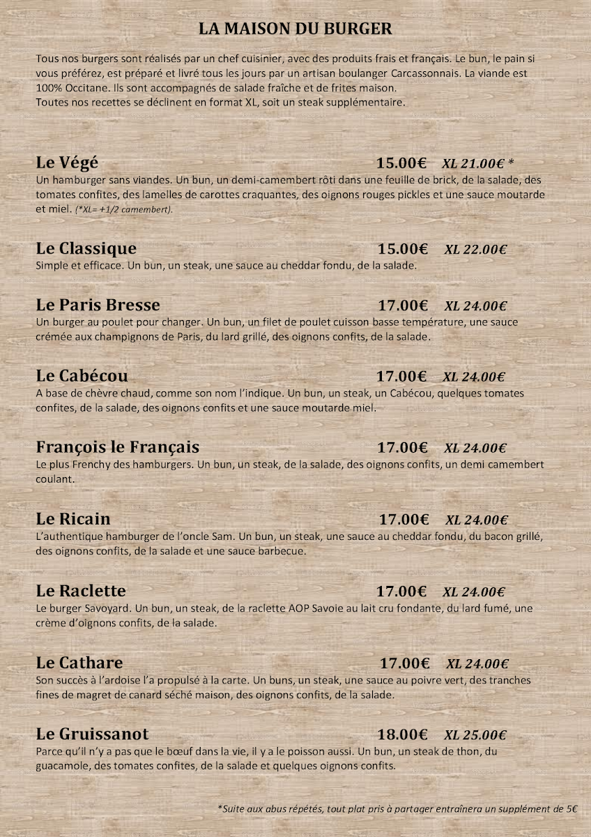 Menu Restaurant Burger Et Cassolette Carcassonne-7