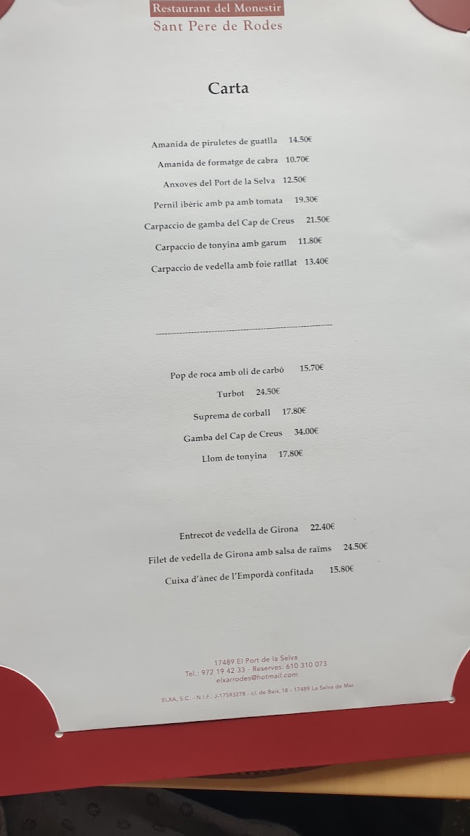Menu Restaurant Del Monestir De Sant Pere De Rodes-2