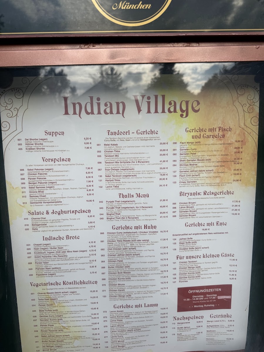 Menu Restaurant Indian Village-1