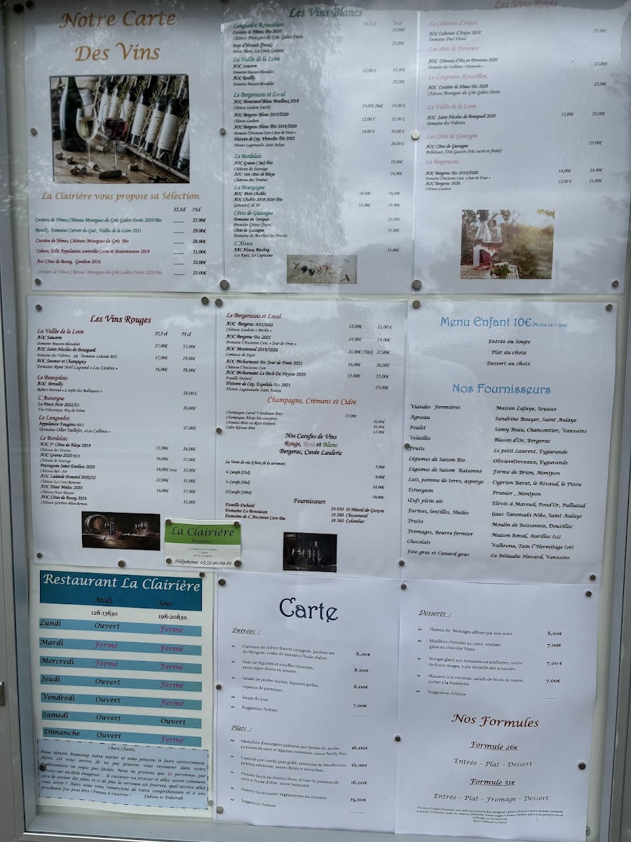 Menu Restaurant La Clairière-1