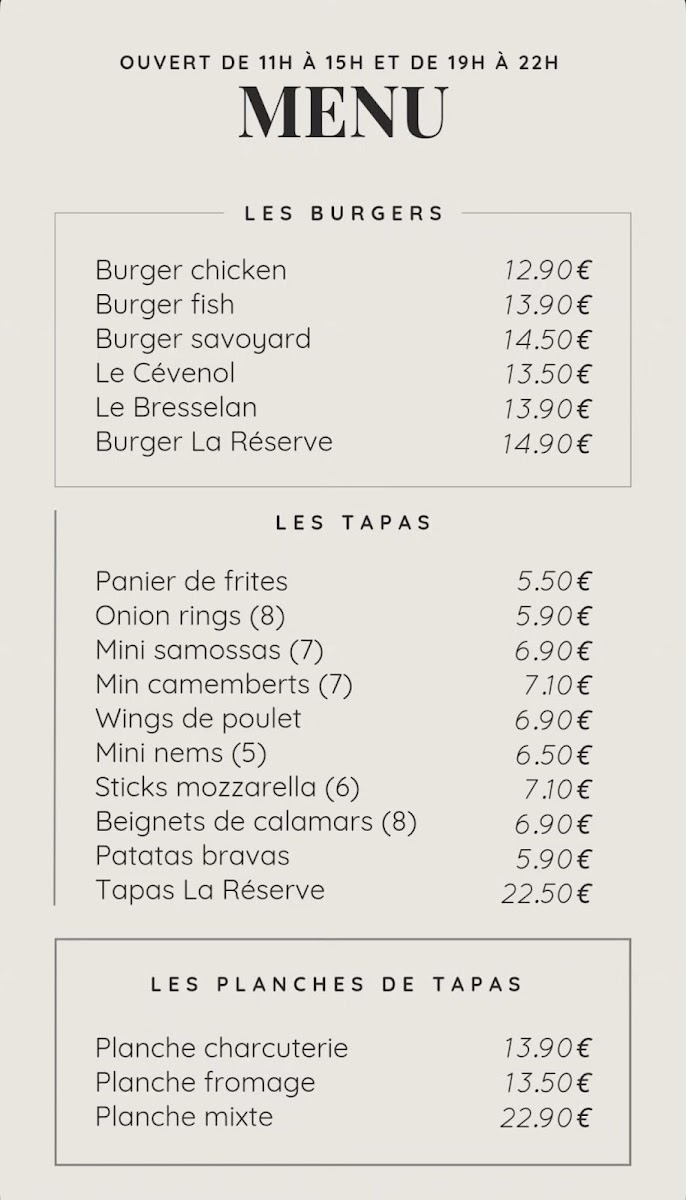Menu Restaurant La Réserve - Bar Musical-4