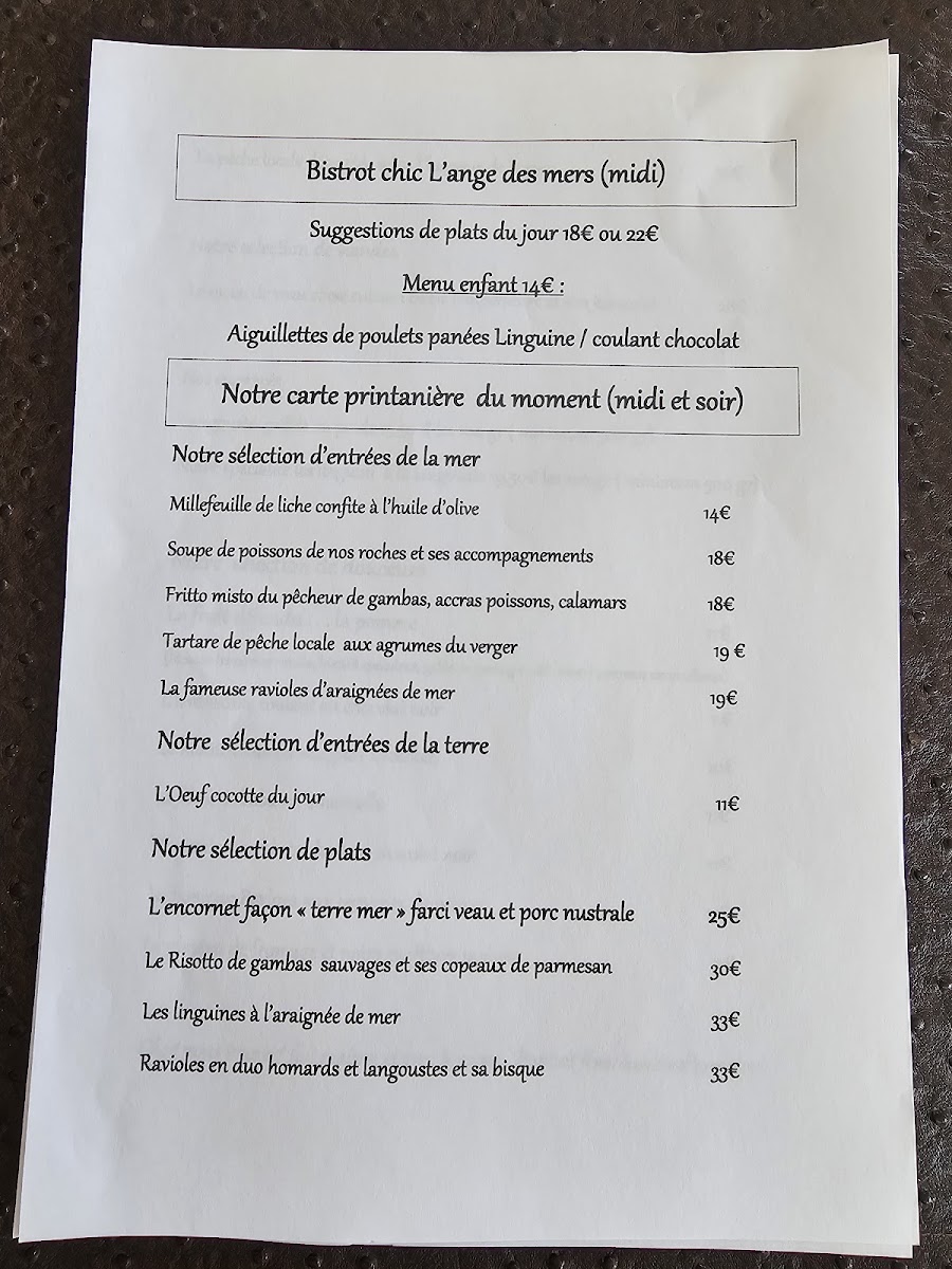 Menu Restaurant L'ange Des Mers-2