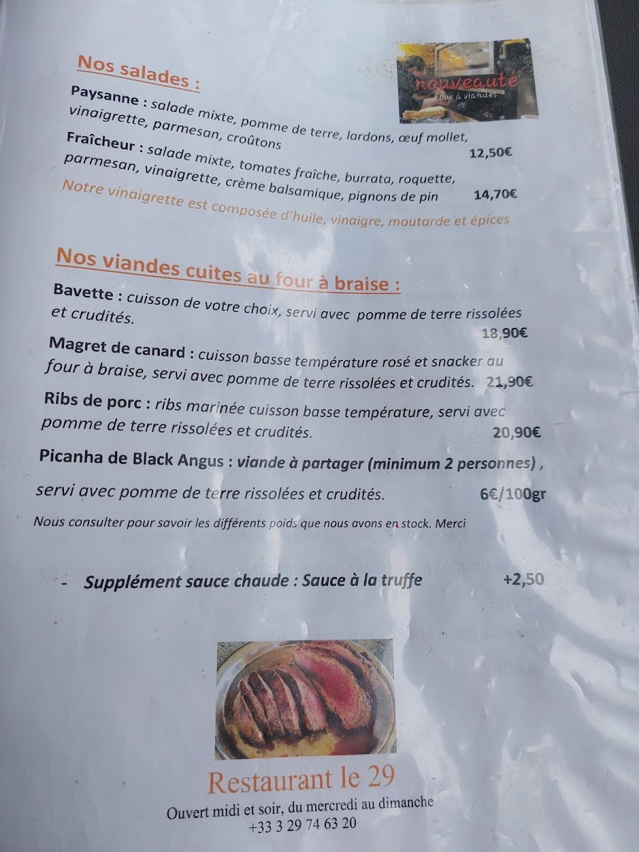 Menu Restaurant Le 29-1