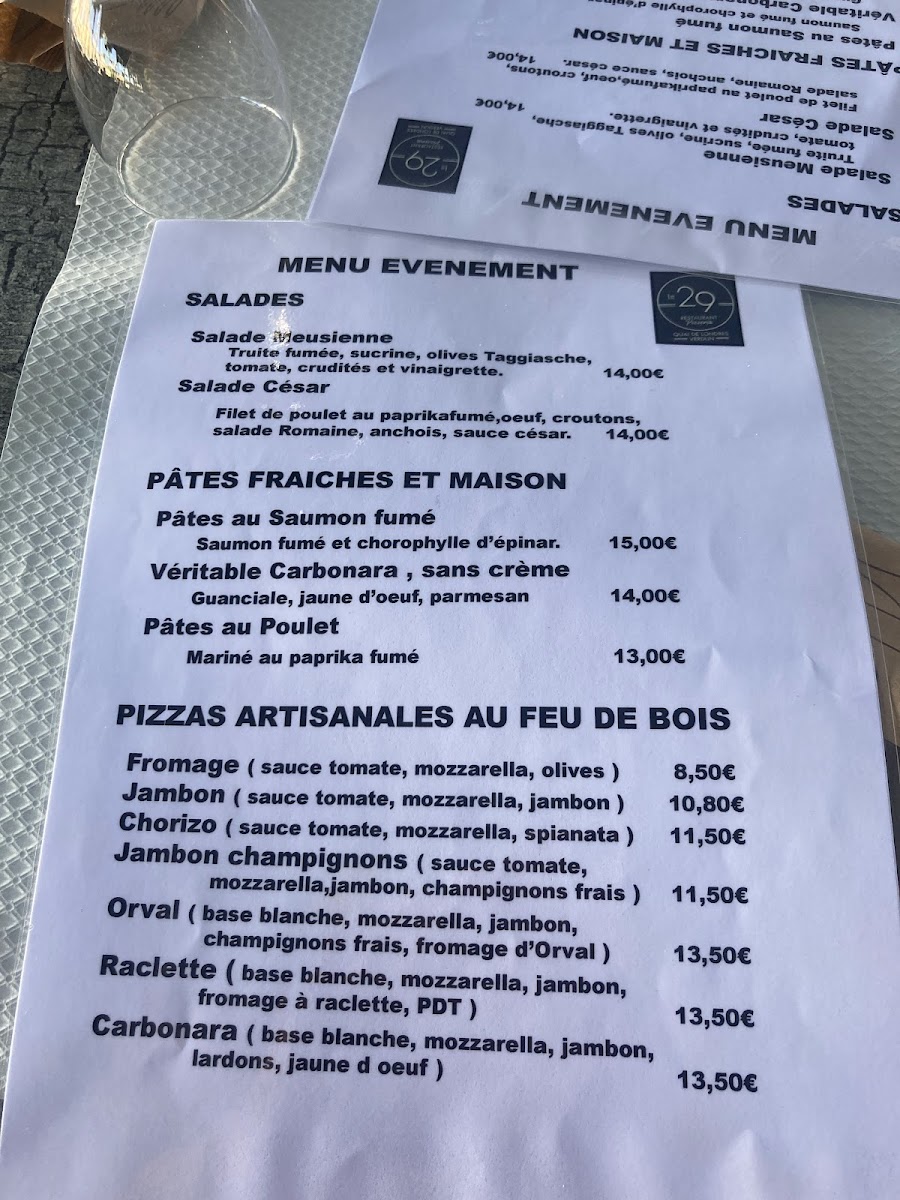 Menu Restaurant Le 29-5