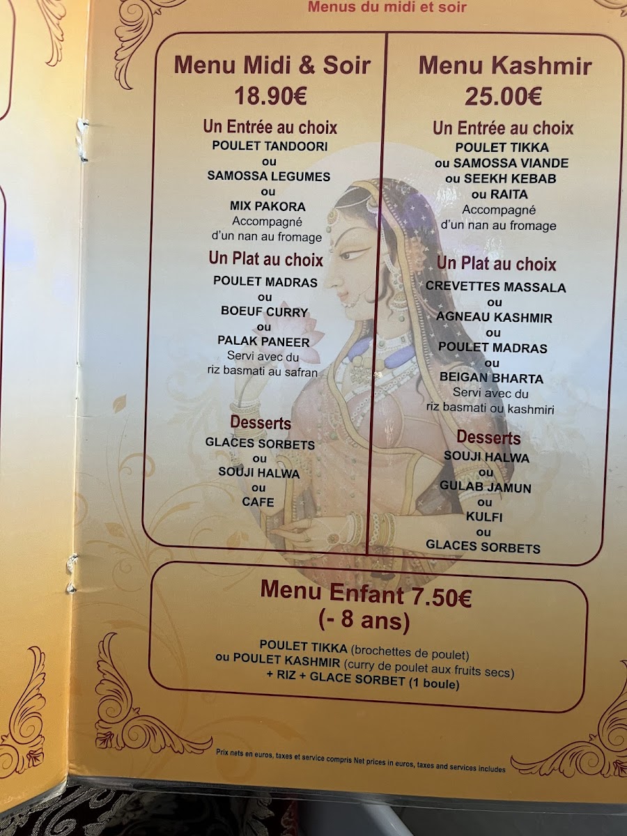 Menu Restaurant Le Kashmir-1