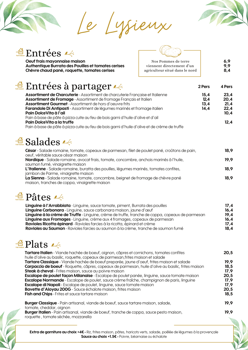 Menu Restaurant Le Lysieux-1