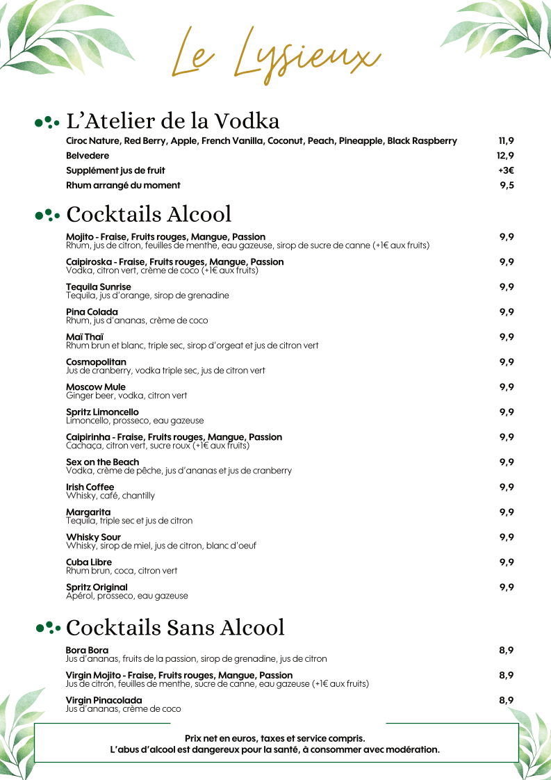 Menu Restaurant Le Lysieux-2